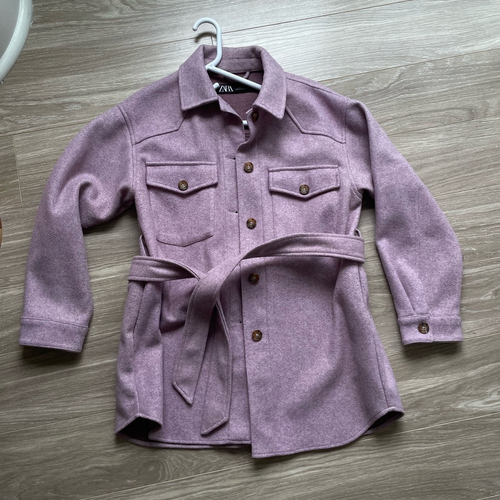 Zara Women’s Purple Lilac Mauve Shacket With Pockets And Belt Sz S - Picture 3 of 11